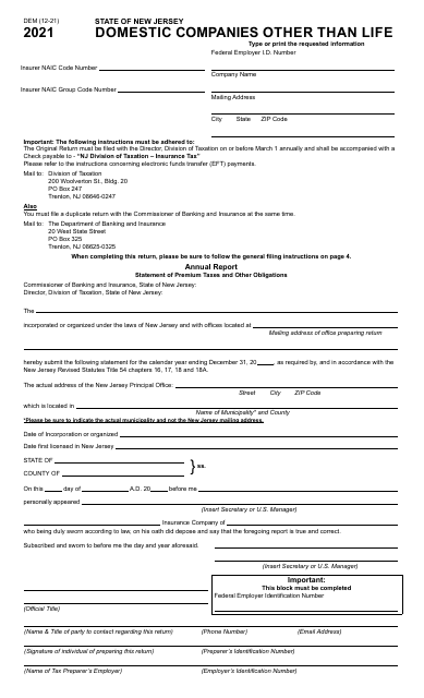 Form DEM 2021 Printable Pdf