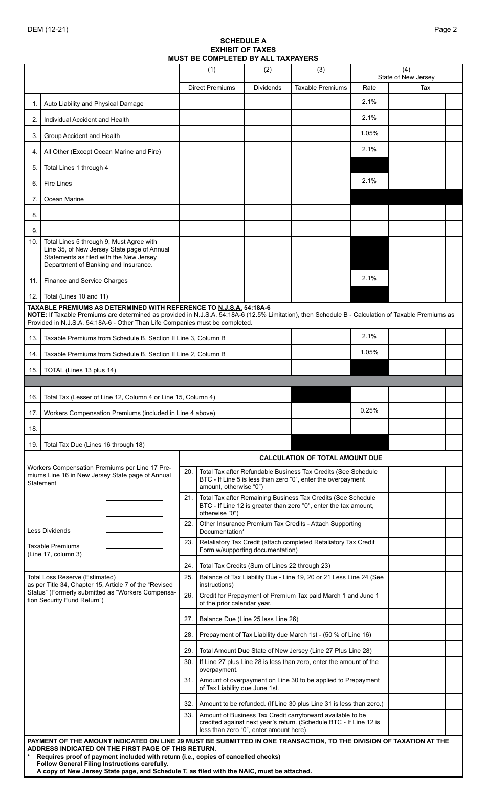 Form DEM Domestic Companies Other Than Life - New Jersey, Page 2