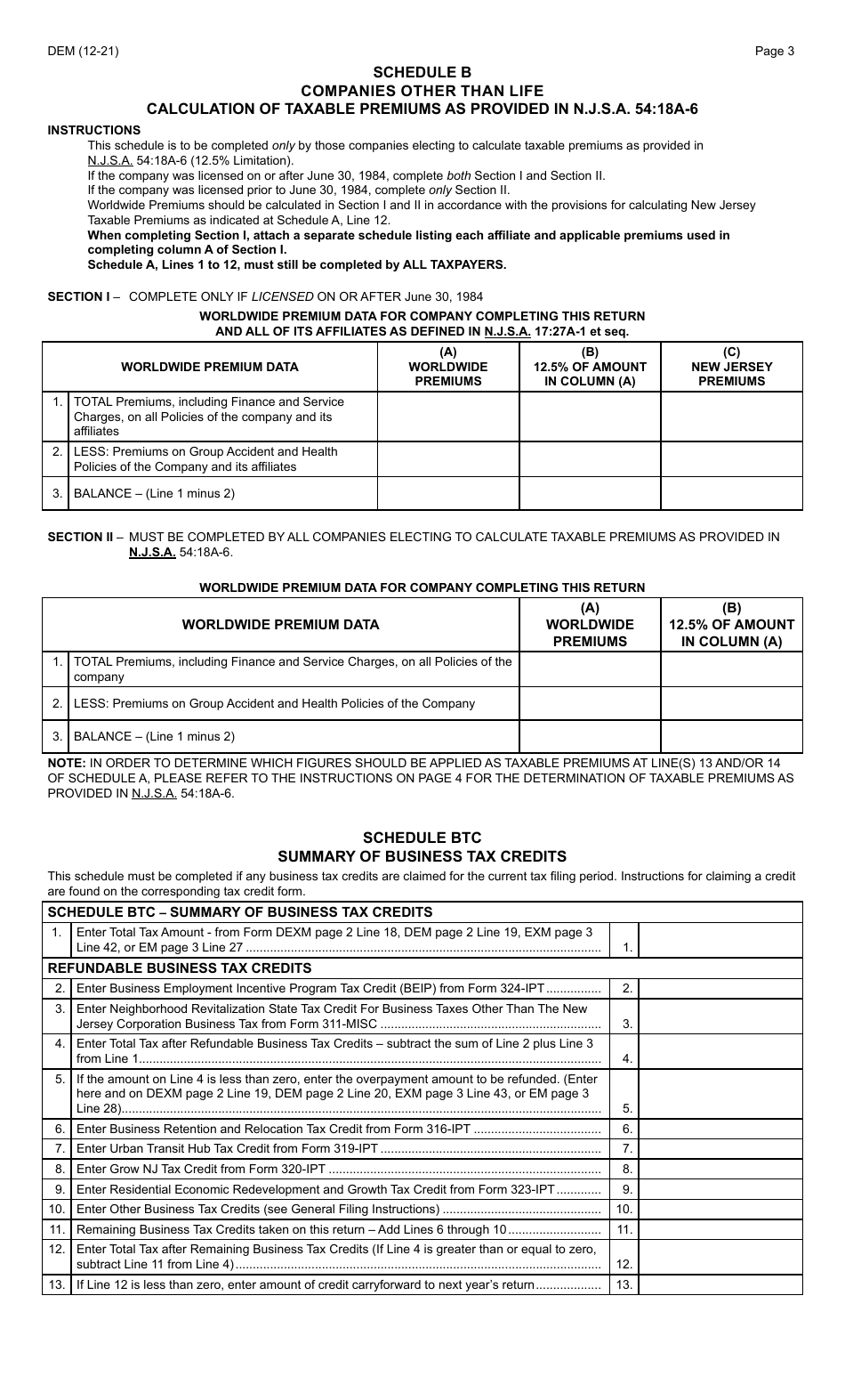 Form DEM Domestic Companies Other Than Life - New Jersey, Page 3