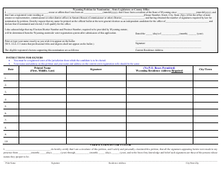 Legislative and County Petition for Nomination of Independent Candidates for Partisan Office - Wyoming, Page 2