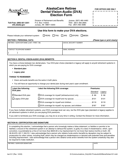 Form BEN101  Printable Pdf