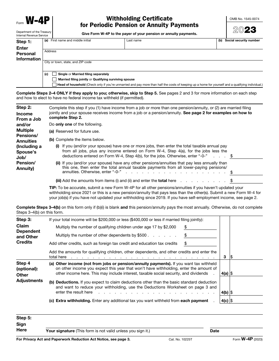 IRS Form W-4P Download Fillable PDF or Fill Online Withholding ...