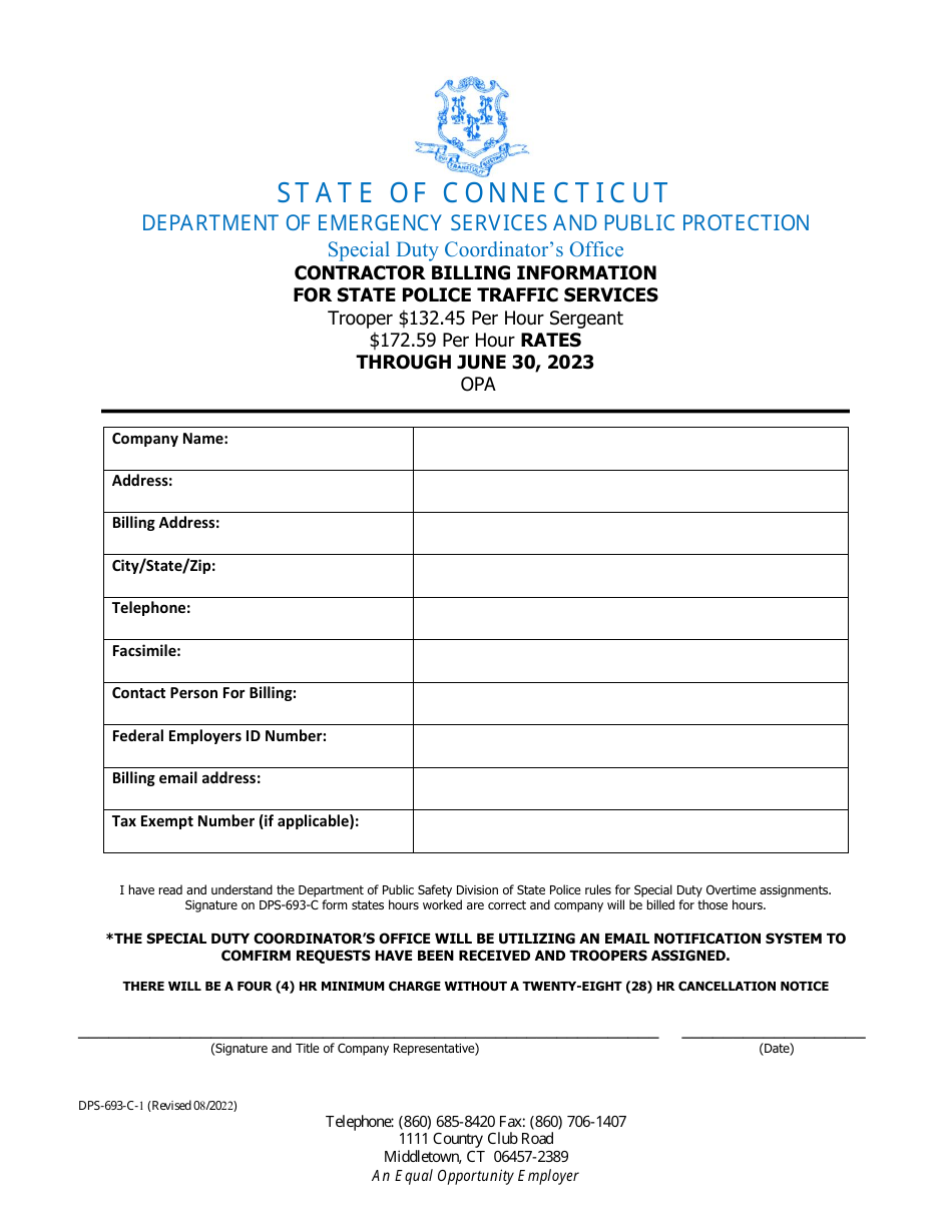 Form DPS-693-C-1 Request and Cancellation Form for State Police Traffic Services - Connecticut, Page 4