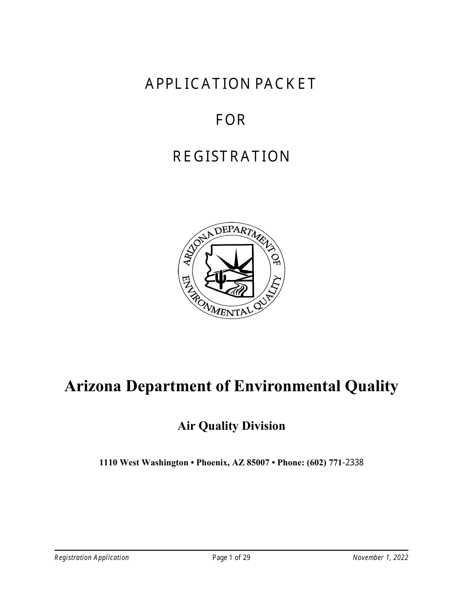 Arizona Air Quality Standard Registration Application Form Fill Out