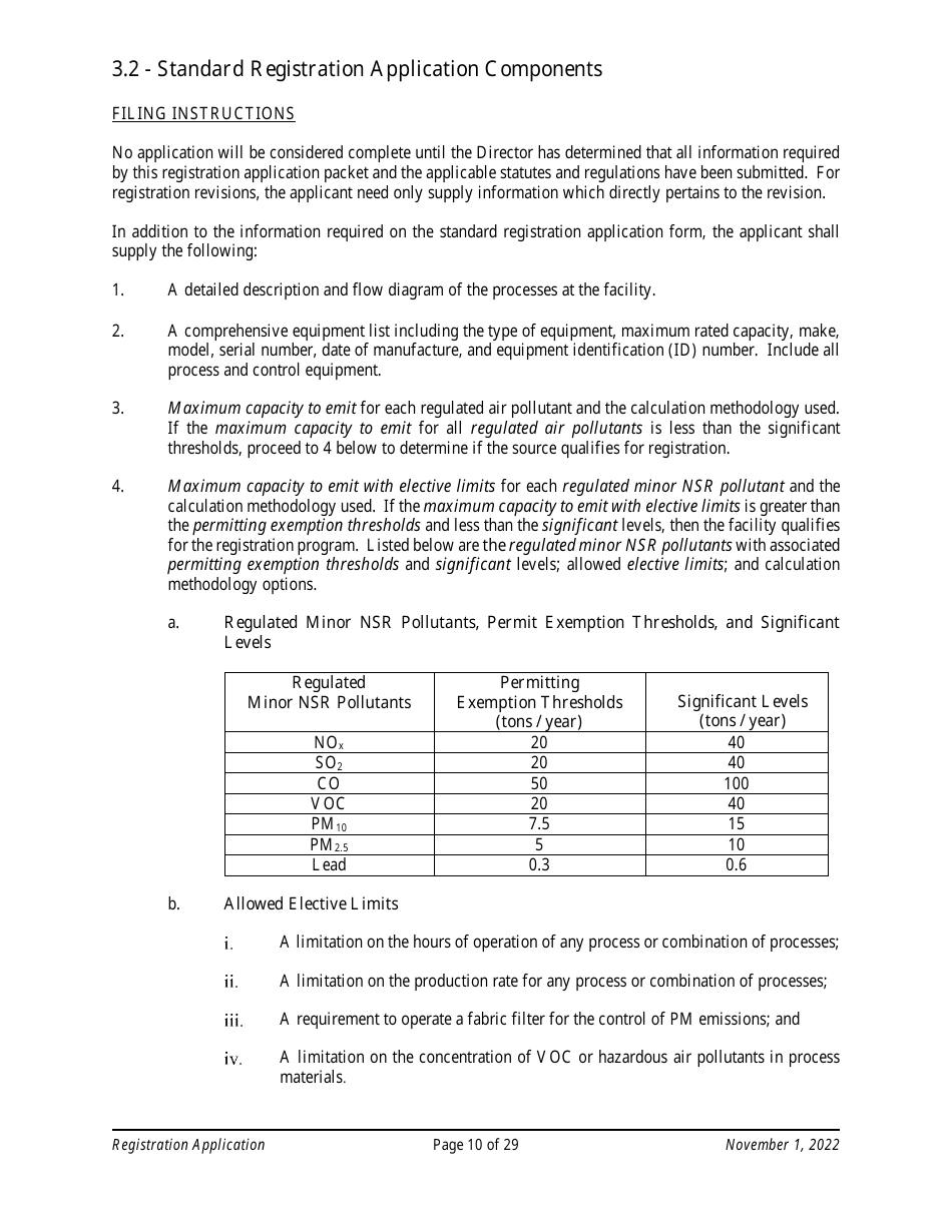 Air Quality Standard Registration Application Form - Arizona, Page 10
