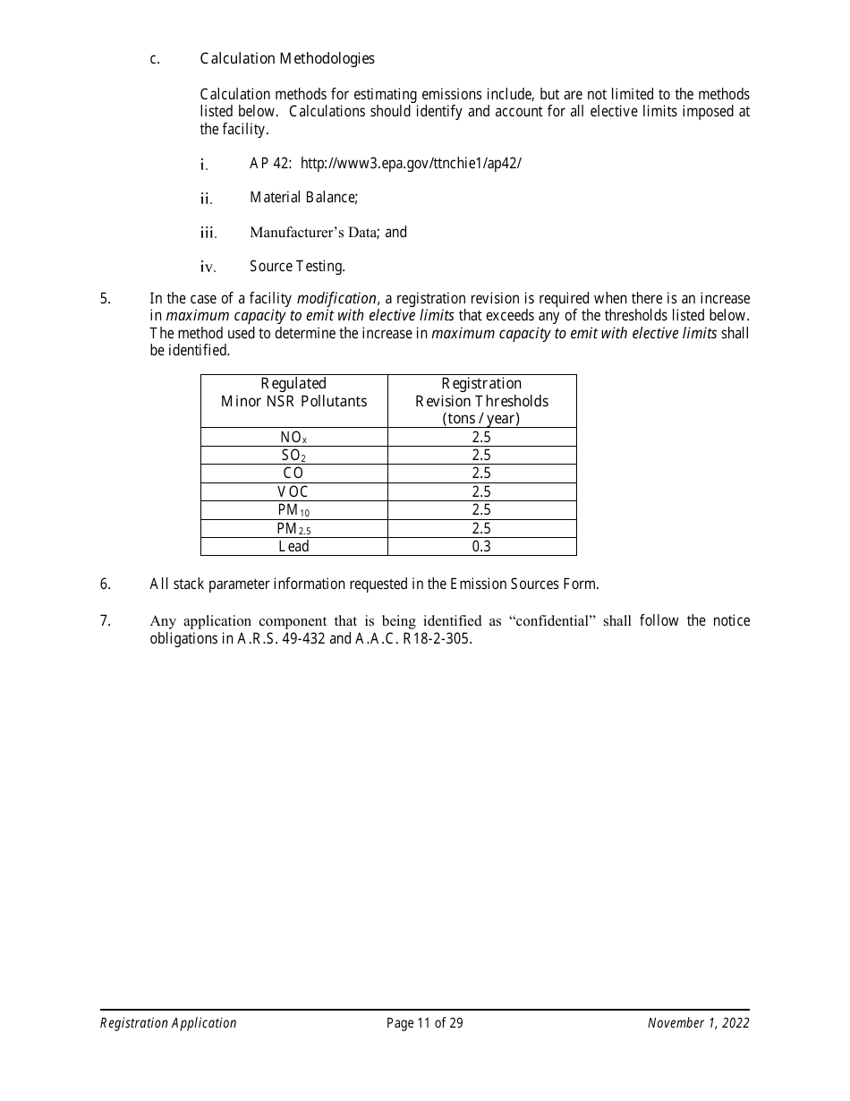 Air Quality Standard Registration Application Form - Arizona, Page 11