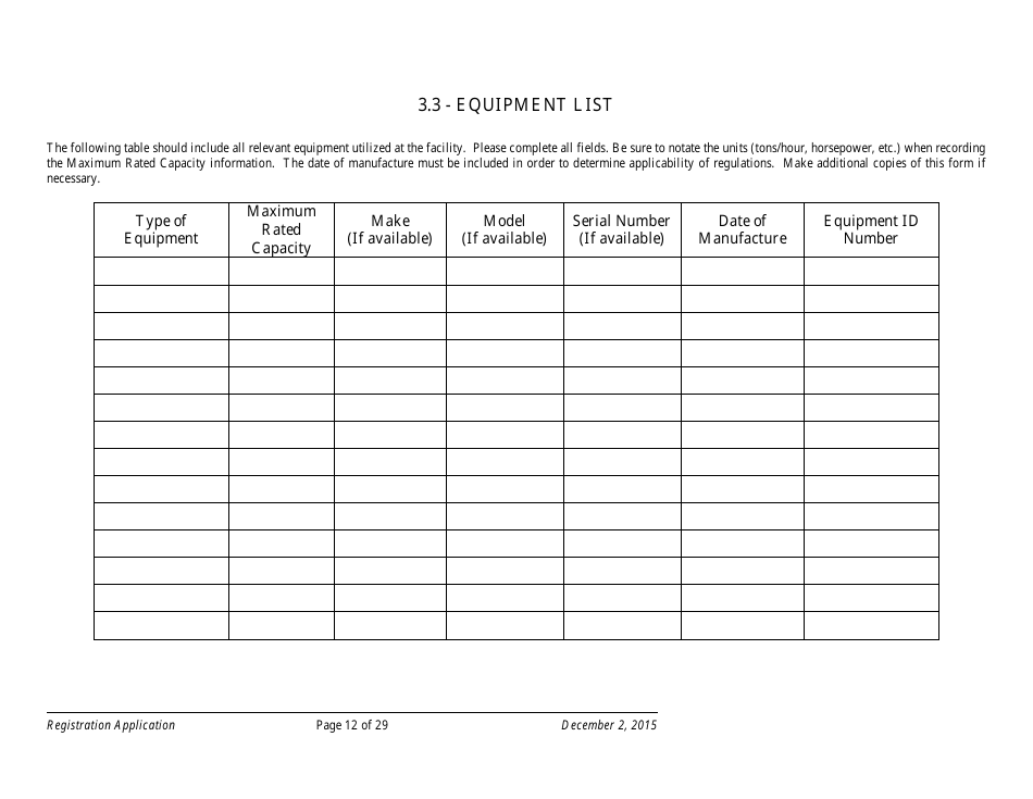 Air Quality Standard Registration Application Form - Arizona, Page 12
