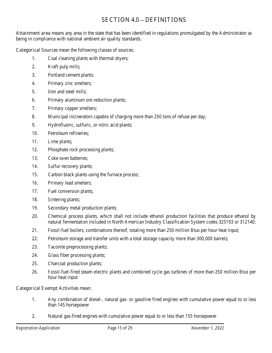 Air Quality Standard Registration Application Form - Arizona, Page 15