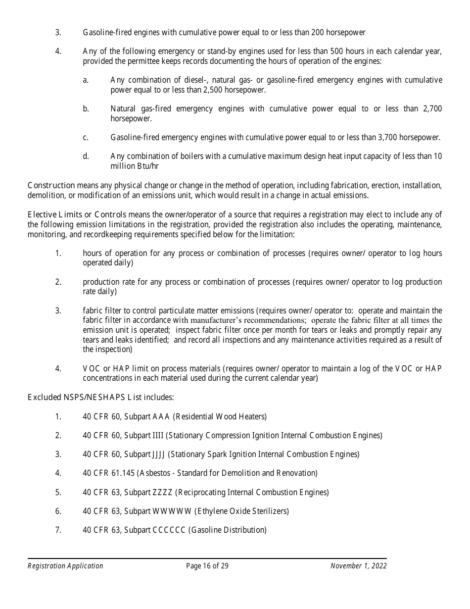 Air Quality Standard Registration Application Form - Arizona, Page 16