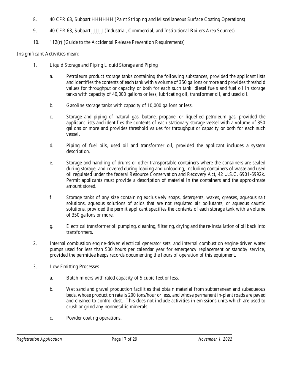 Air Quality Standard Registration Application Form - Arizona, Page 17