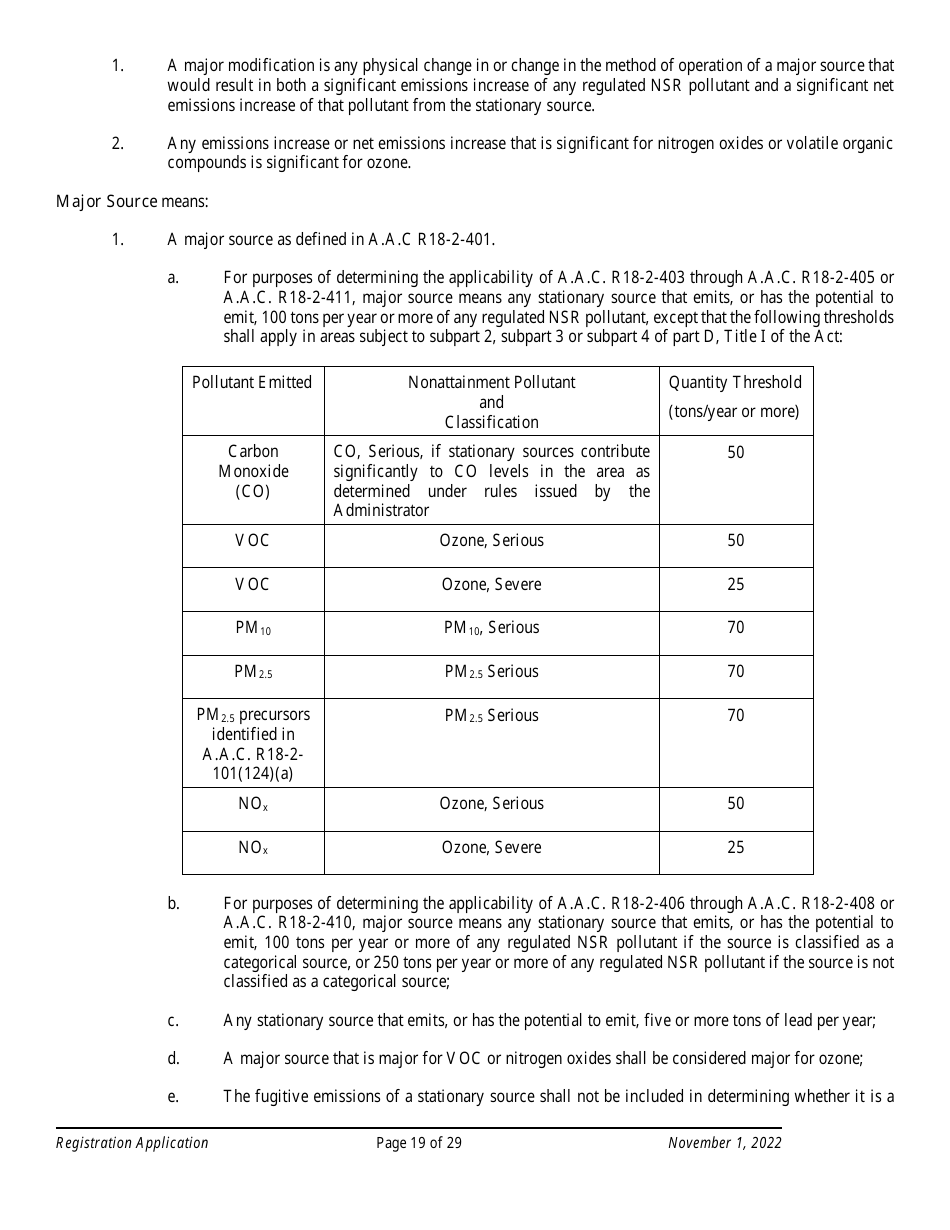 Air Quality Standard Registration Application Form - Arizona, Page 19
