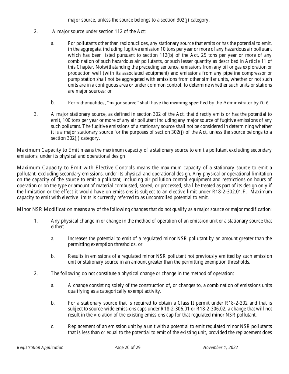 Air Quality Standard Registration Application Form - Arizona, Page 20