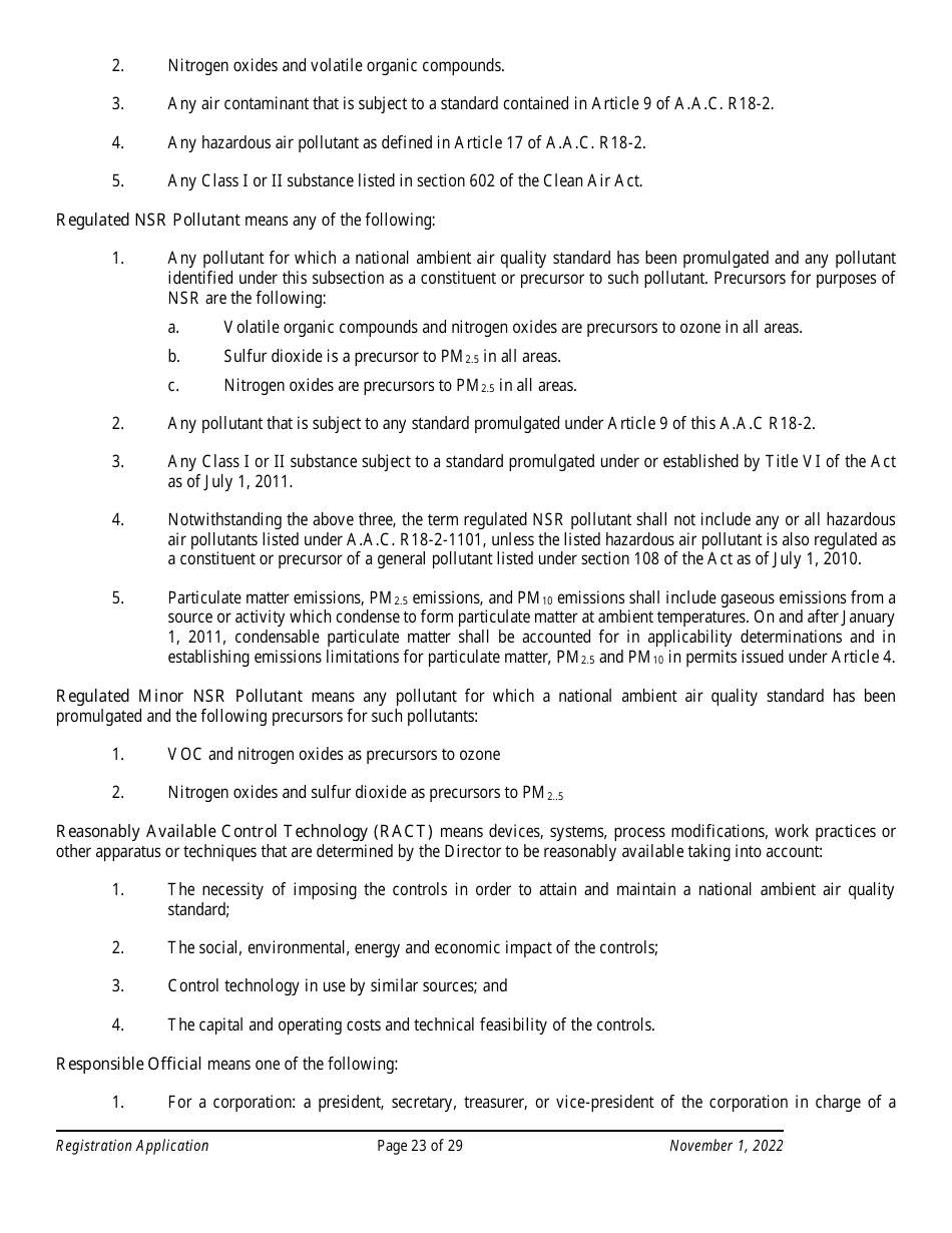 Air Quality Standard Registration Application Form - Arizona, Page 23