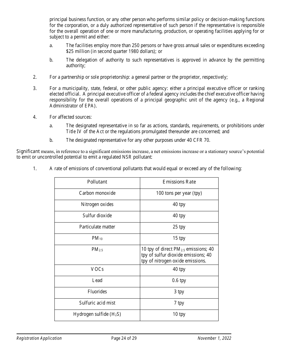 Air Quality Standard Registration Application Form - Arizona, Page 24