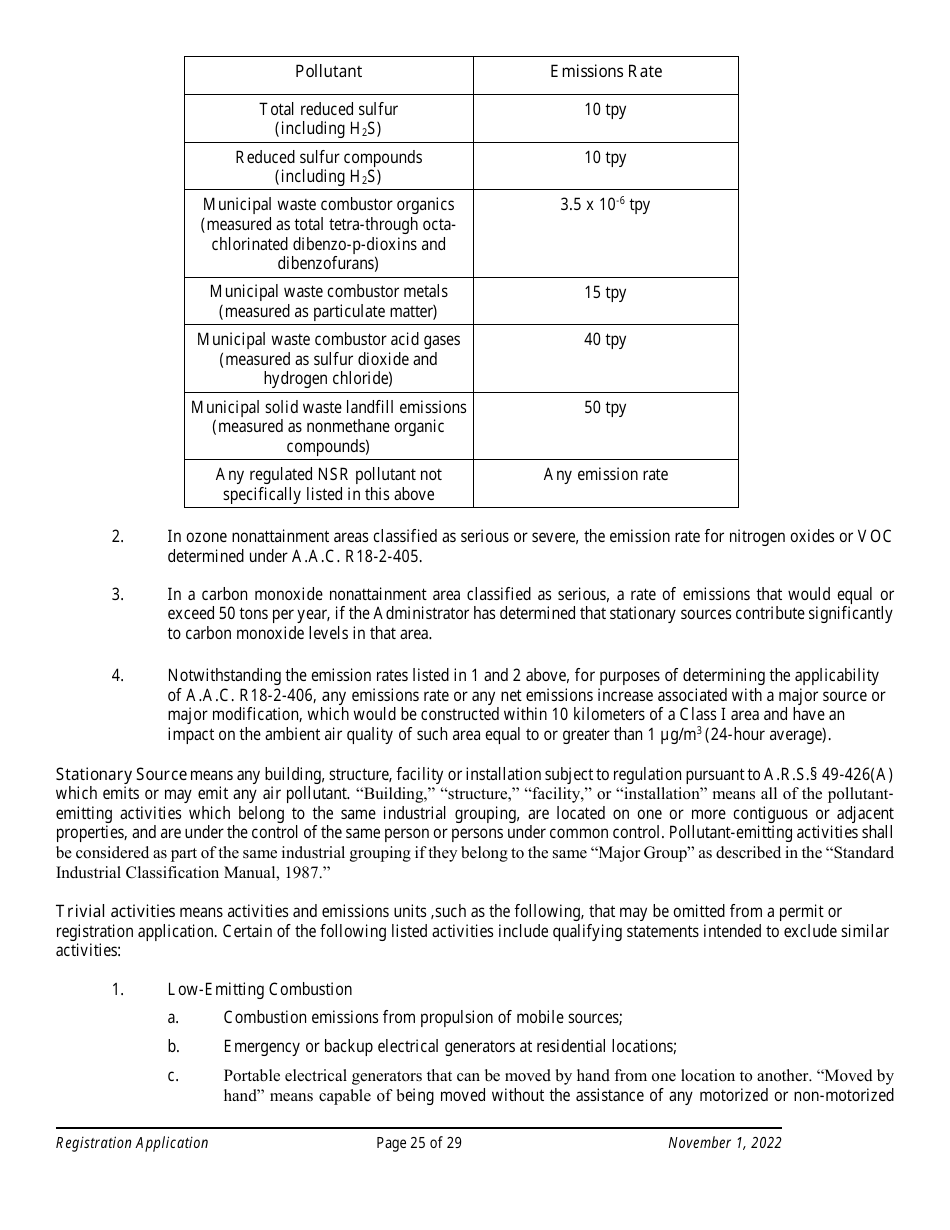 Air Quality Standard Registration Application Form - Arizona, Page 25