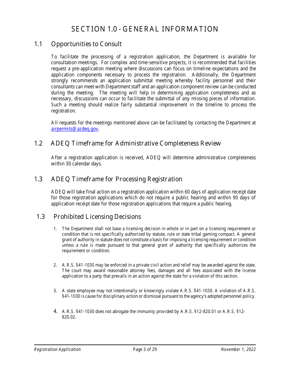 Air Quality Standard Registration Application Form - Arizona, Page 3