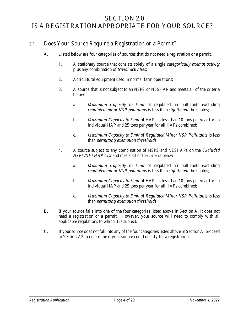 Air Quality Standard Registration Application Form - Arizona, Page 4