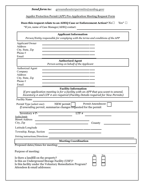 Aquifer Protection Permit (App) Pre-application Meeting Request Form - Arizona