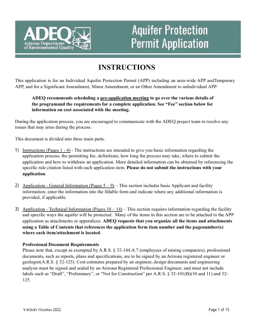 Aquifer Protection Permit Application - Arizona Download Pdf