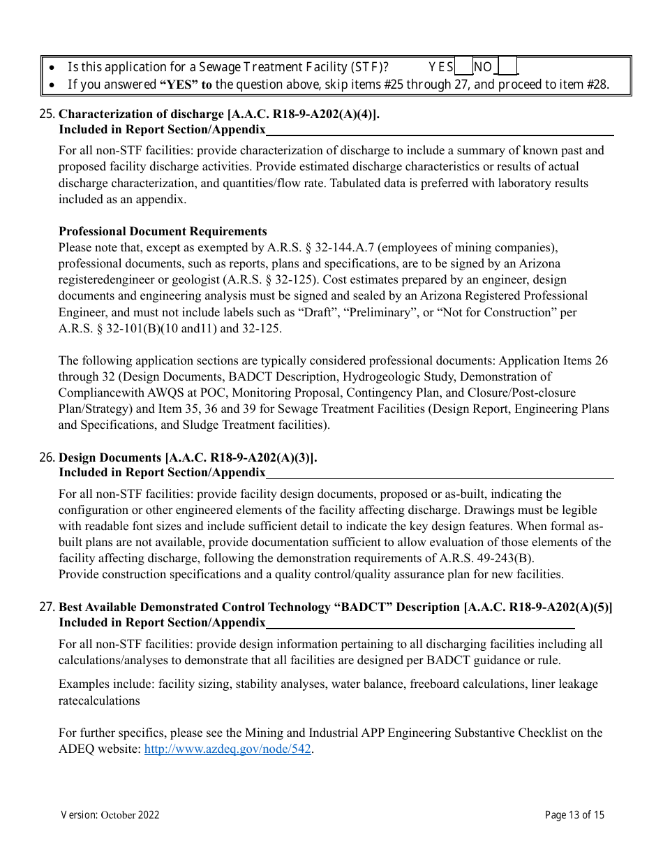 Aquifer Protection Permit Application - Arizona, Page 13