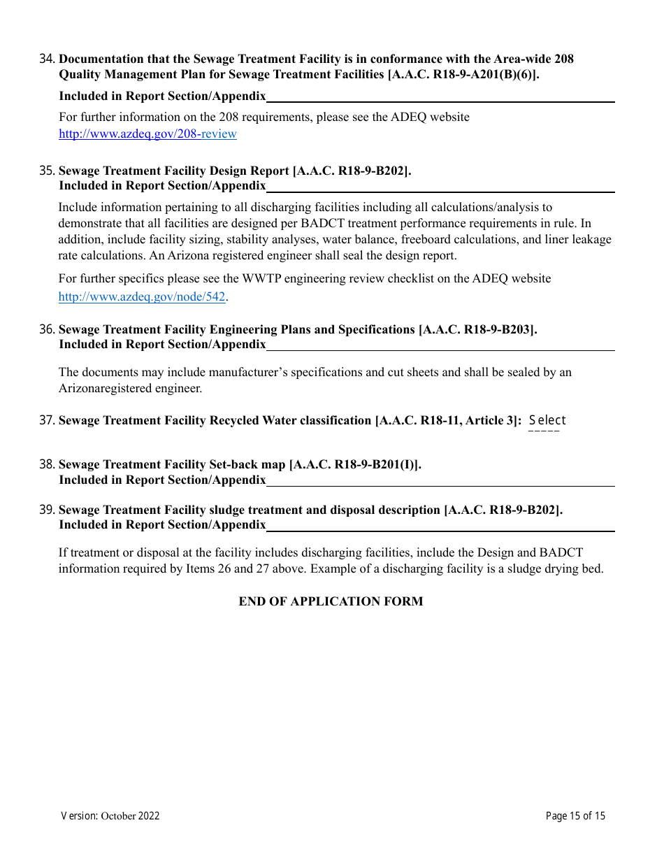Aquifer Protection Permit Application - Arizona, Page 15