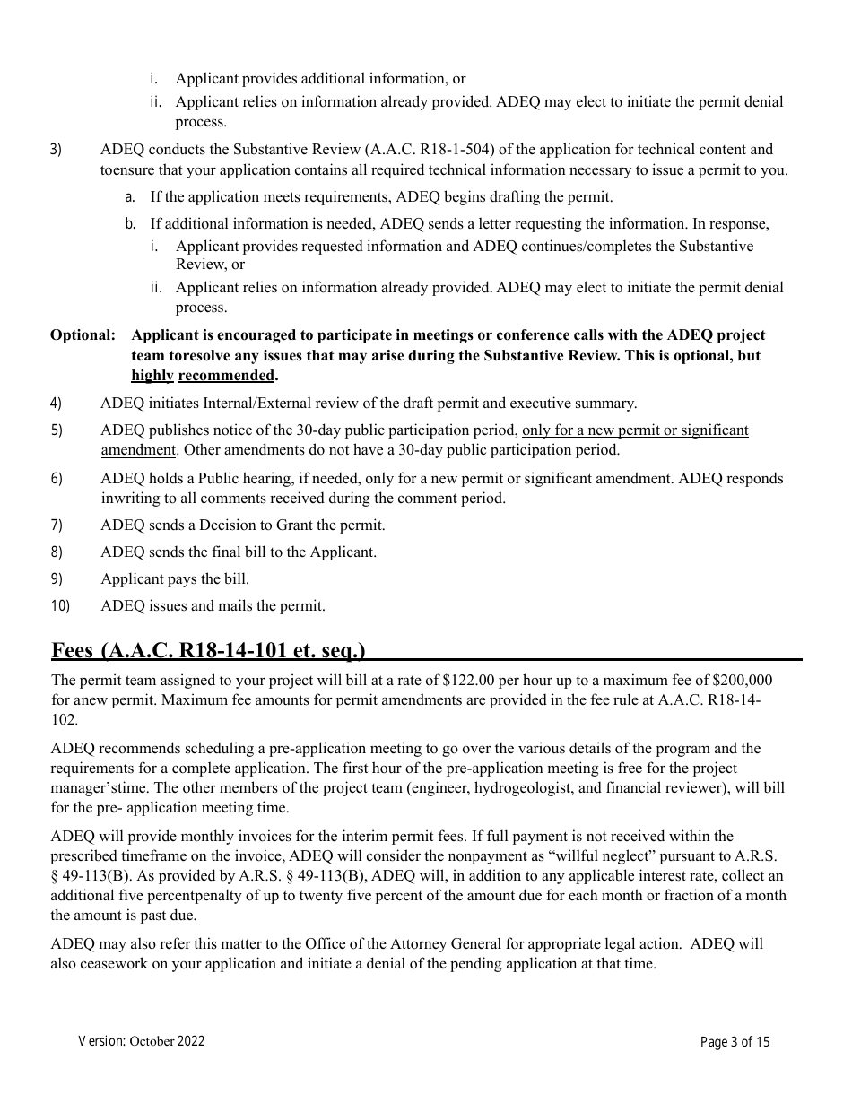 Aquifer Protection Permit Application - Arizona, Page 3