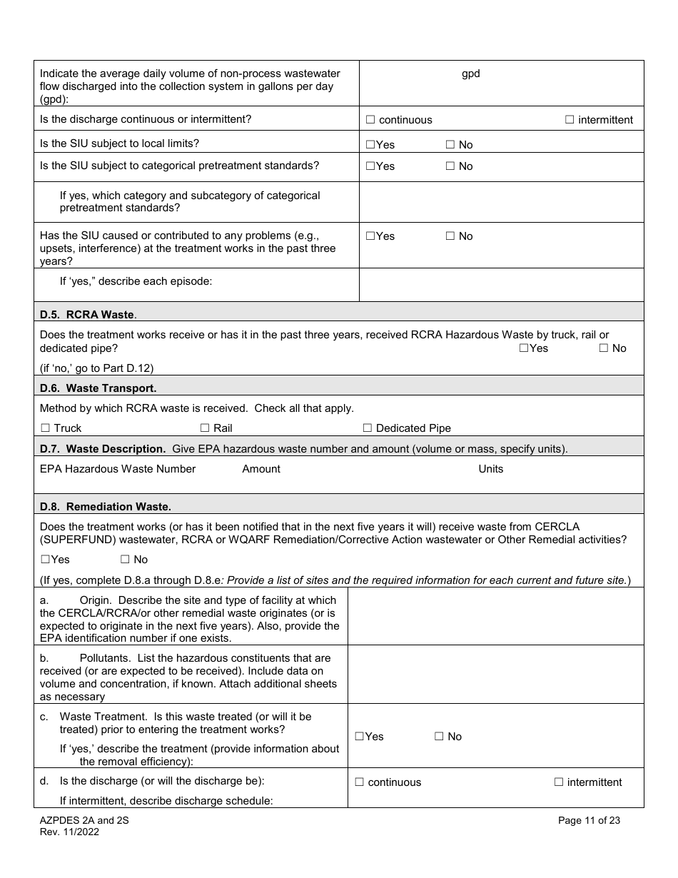 ADEQ Form 2A / 2S Arizona Pollutant Discharge Elimination System Application - Arizona, Page 11
