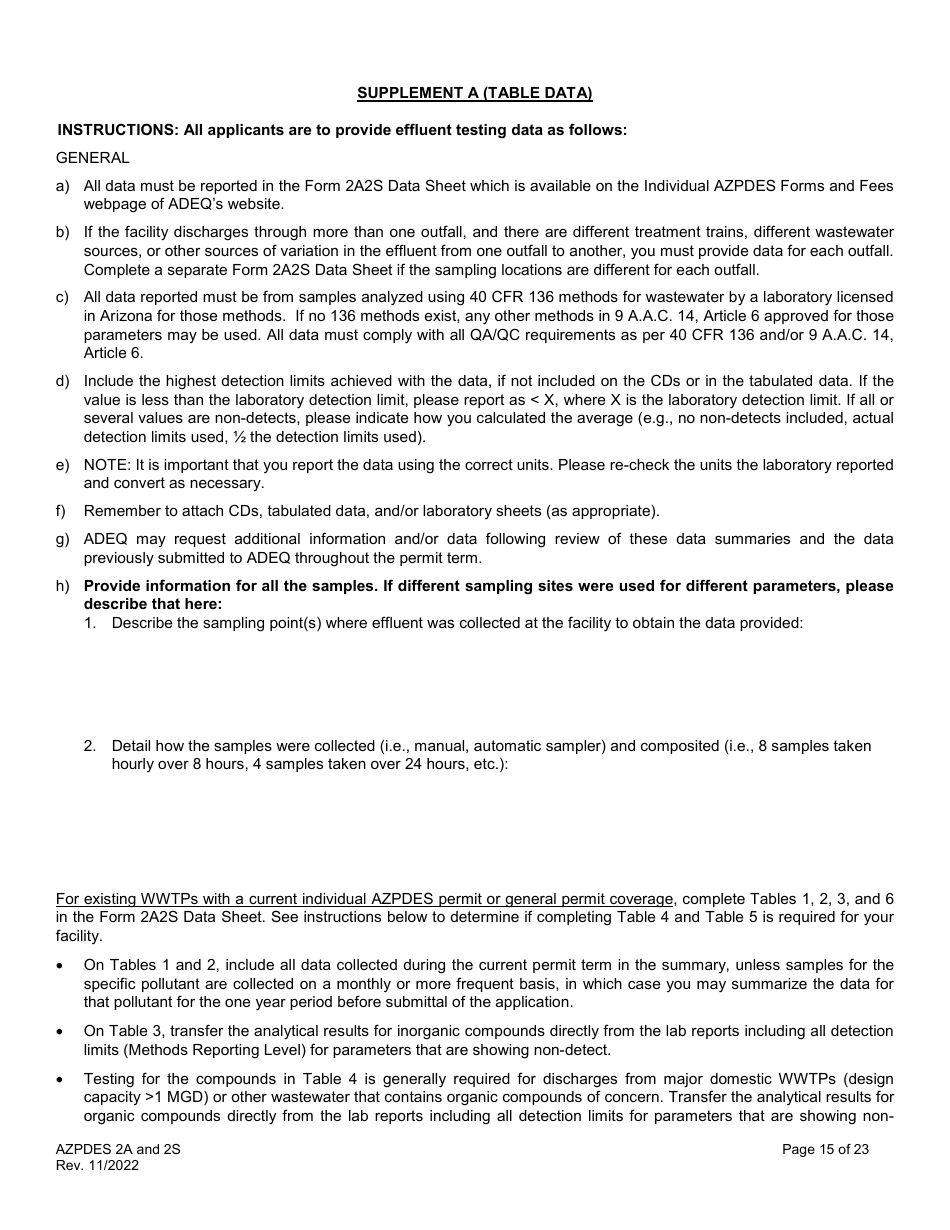 ADEQ Form 2A / 2S Arizona Pollutant Discharge Elimination System Application - Arizona, Page 15