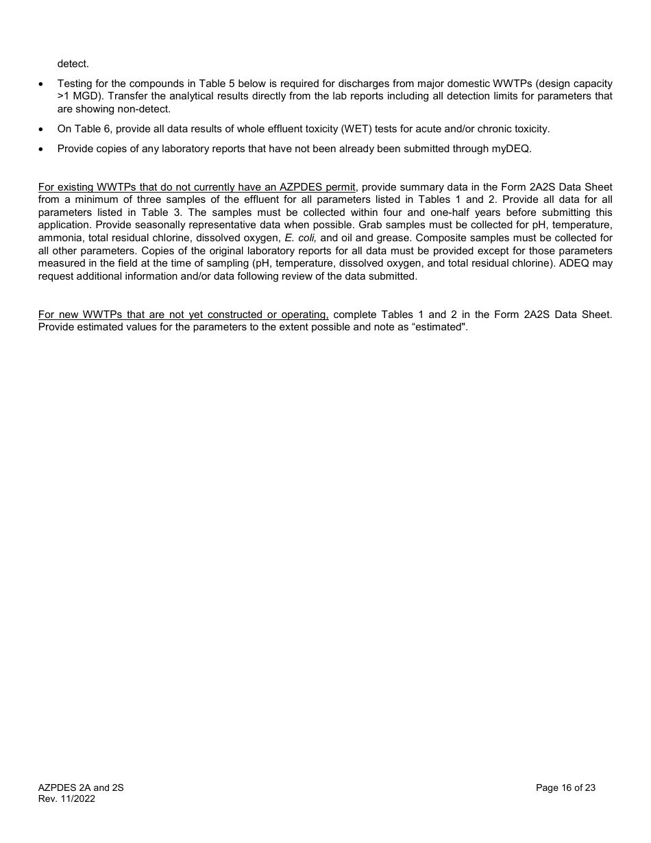 ADEQ Form 2A / 2S Arizona Pollutant Discharge Elimination System Application - Arizona, Page 16