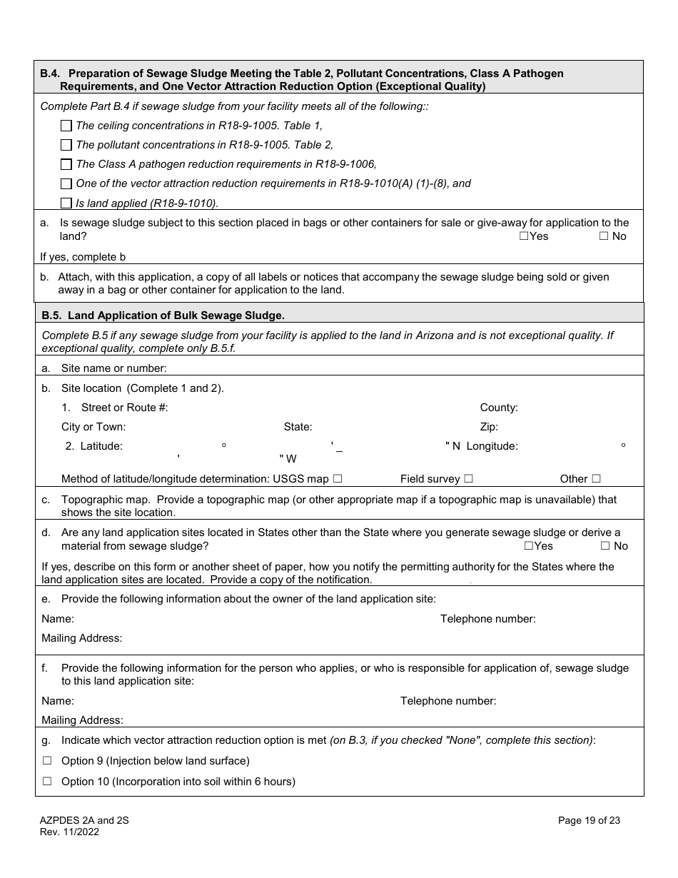 ADEQ Form 2A / 2S Arizona Pollutant Discharge Elimination System Application - Arizona, Page 19