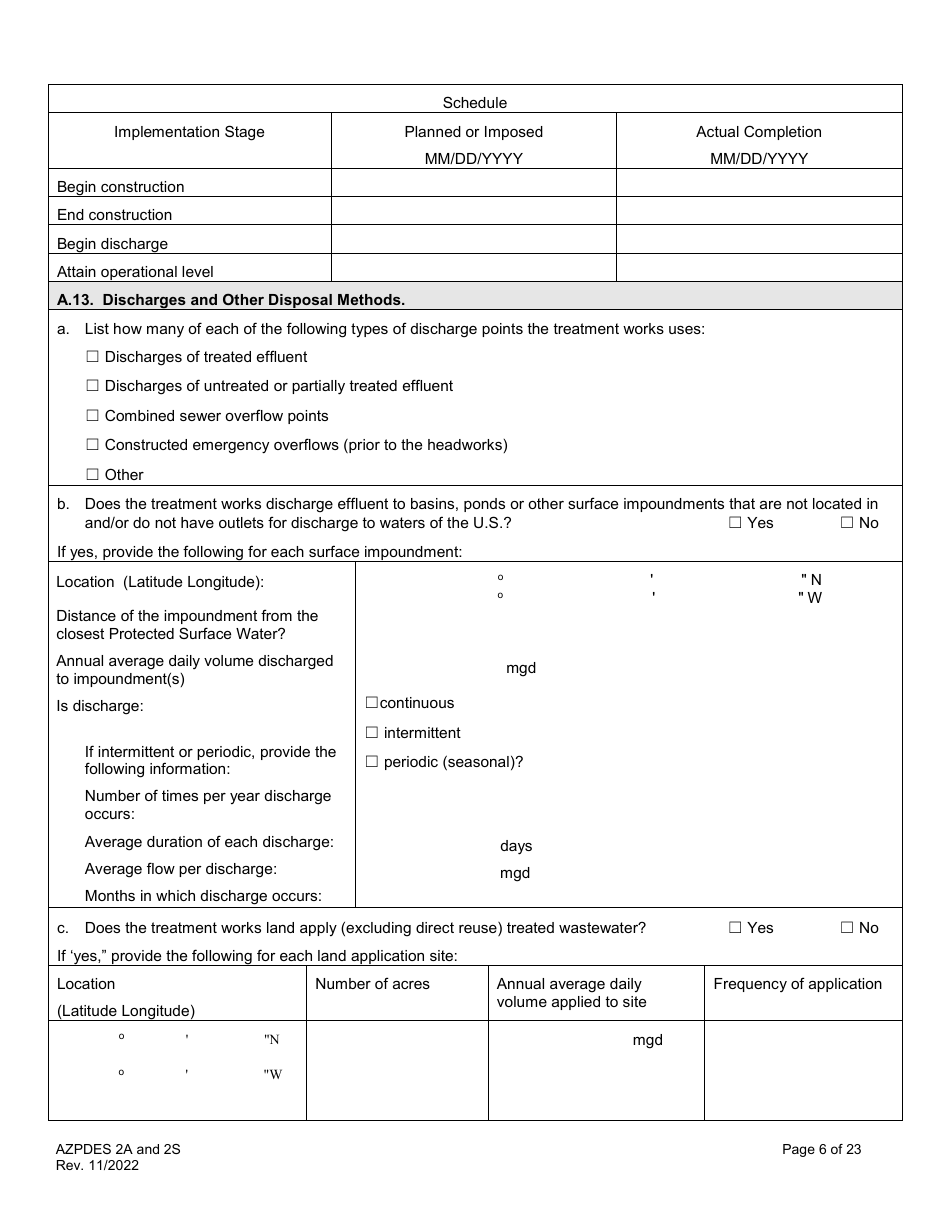 ADEQ Form 2A / 2S Arizona Pollutant Discharge Elimination System Application - Arizona, Page 6