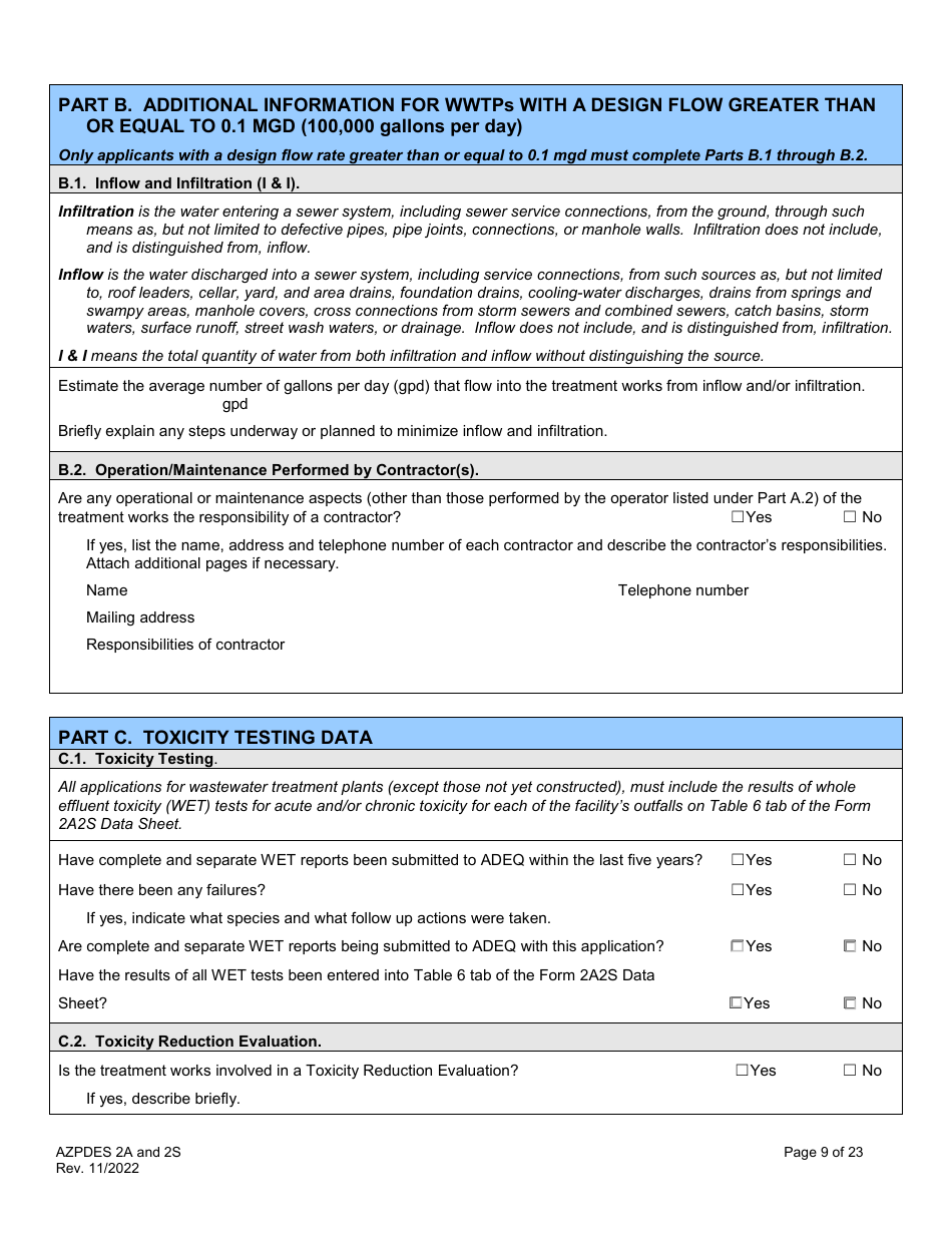 ADEQ Form 2A / 2S Arizona Pollutant Discharge Elimination System Application - Arizona, Page 9