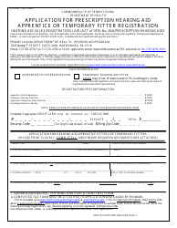Form H114.600 Application for Prescription Hearing Aid Apprentice or Temporary Fitter Registration - Pennsylvania