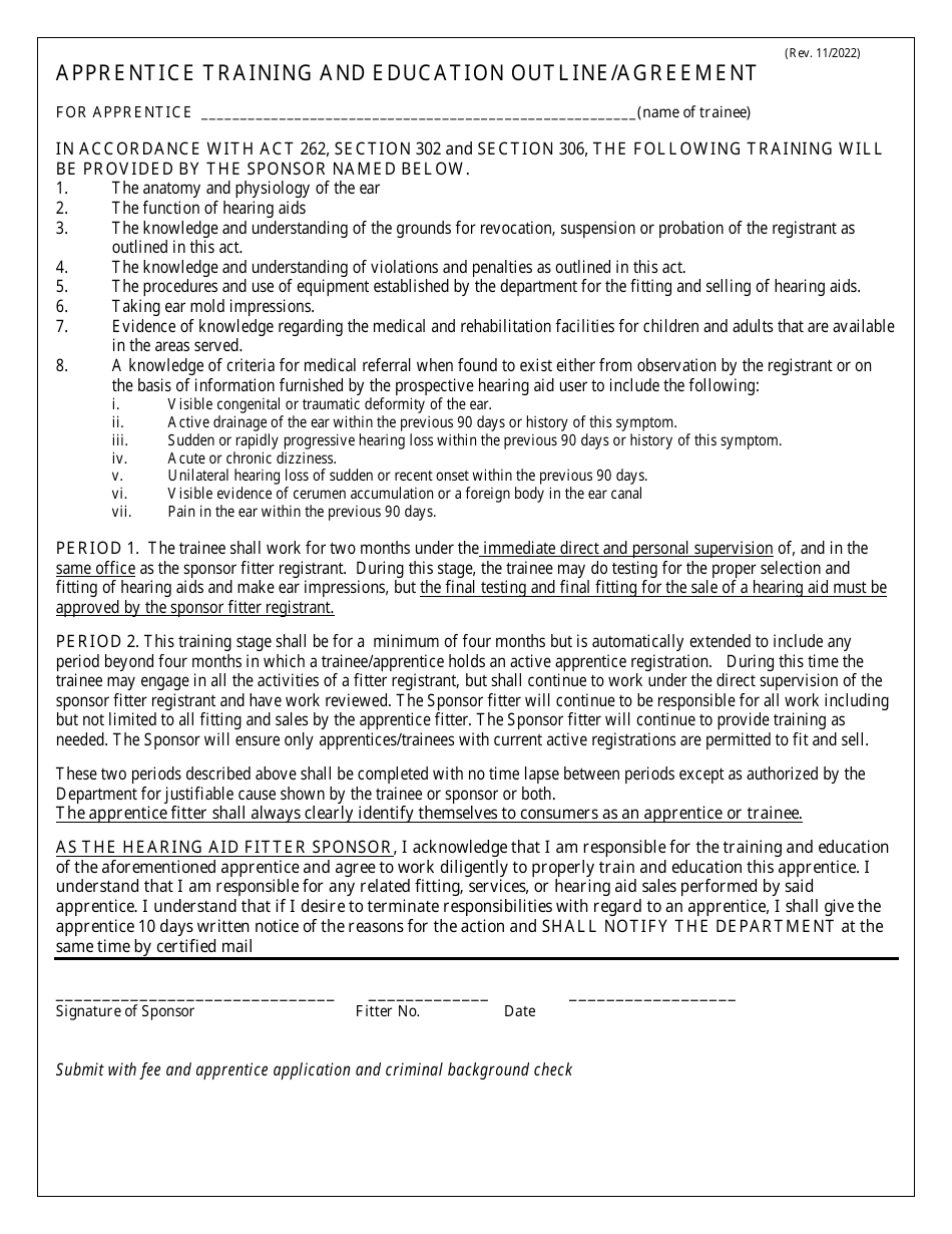 Form H114.600 Application for Prescription Hearing Aid Apprentice or Temporary Fitter Registration - Pennsylvania, Page 3