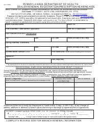 Document preview: Dealer Renewal Registration - Prescription Hearing Aids - Pennsylvania