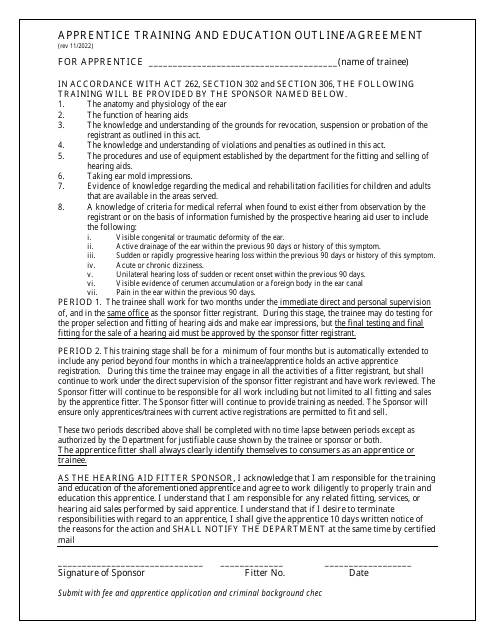Apprentice Training and Education Outline / Agreement - Pennsylvania Download Pdf