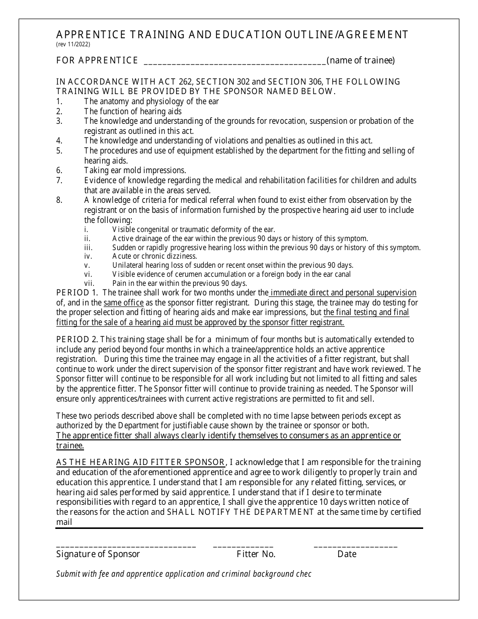 Pennsylvania Apprentice Training and Education Outline/Agreement ...