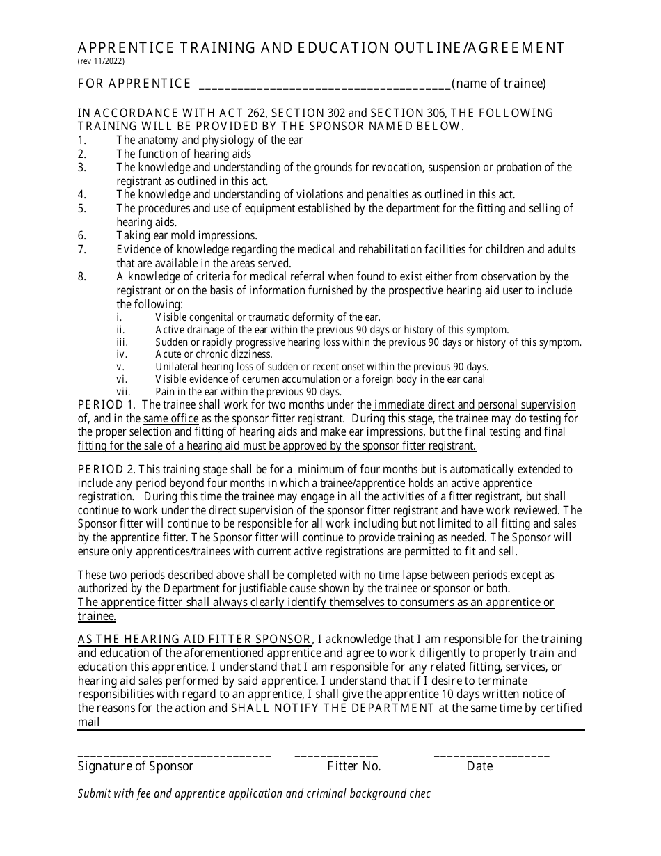 Apprentice Training and Education Outline / Agreement - Pennsylvania, Page 1