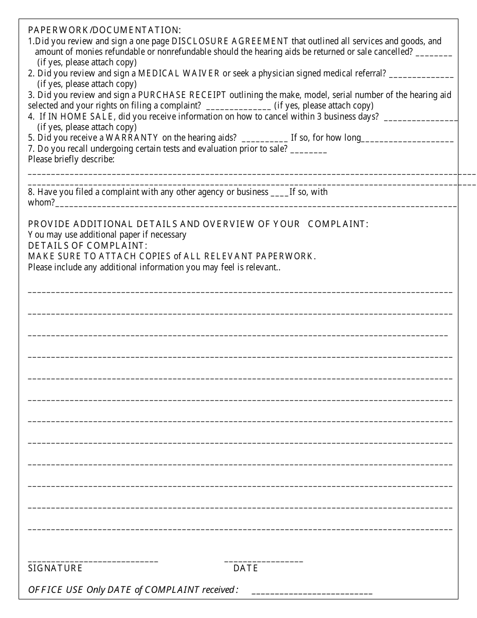 Pennsylvania Prescription Hearing Aid Consumer Complaint Form - Fill ...