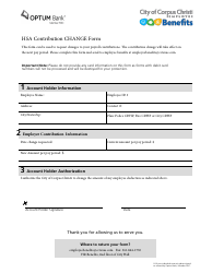 Document preview: Hsa Contribution Change Form - City of Corpus Christi, Texas