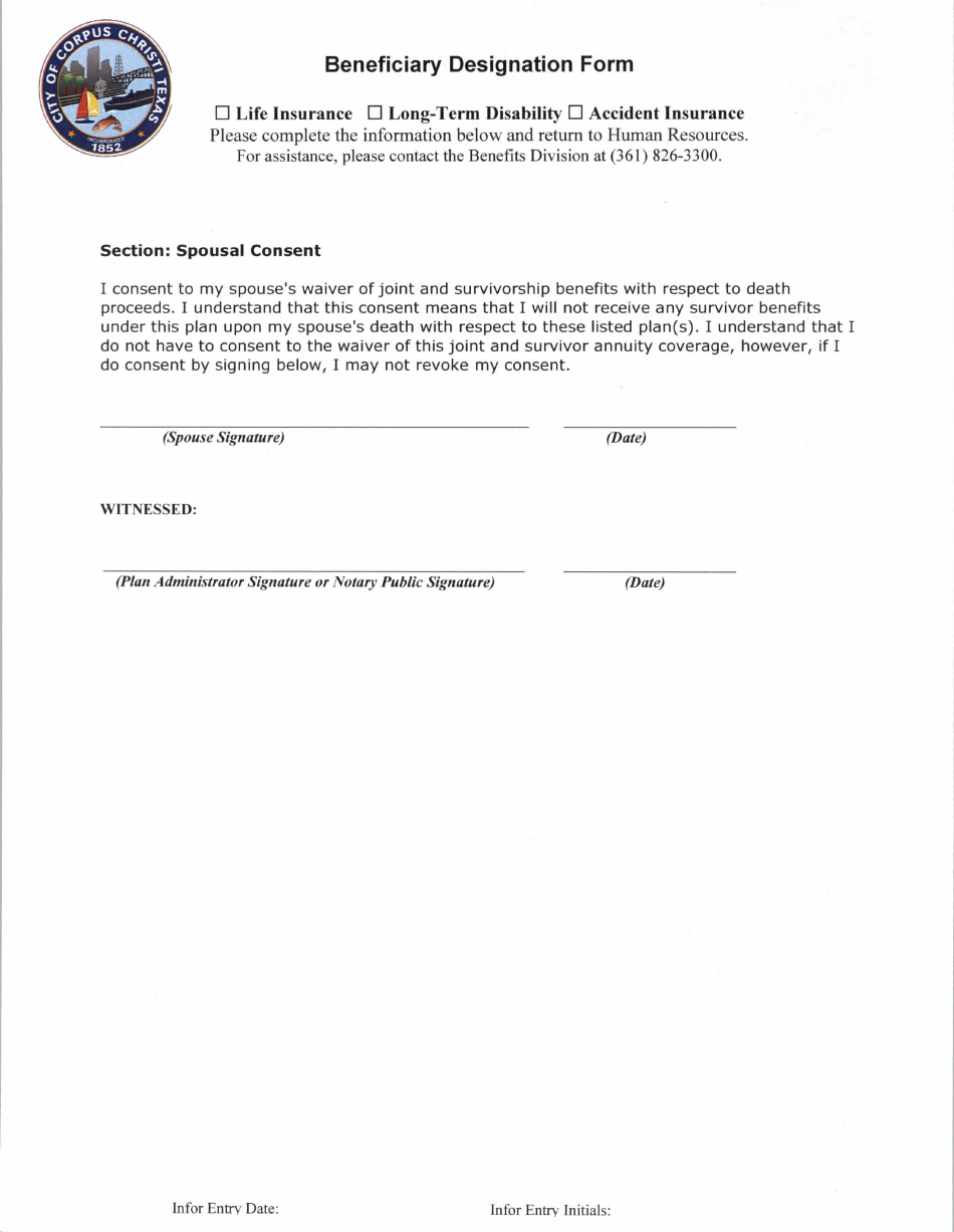 Beneficiary Designation Form - City of Corpus Christi, Texas, Page 2