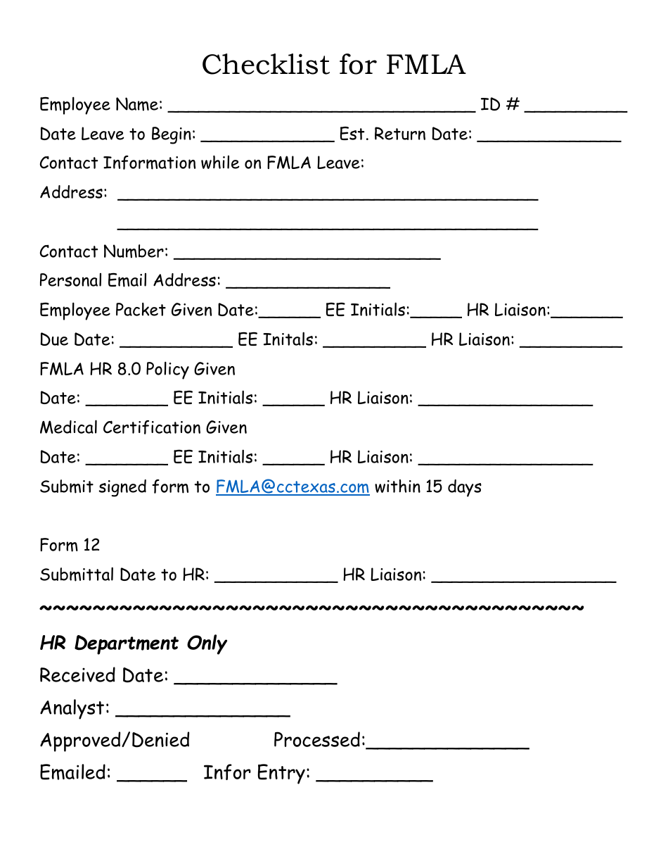 Checklist for Fmla - City of Corpus Christi, Texas, Page 1