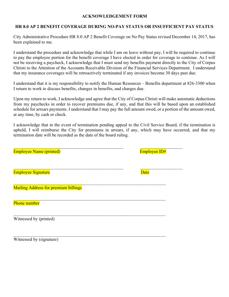 City of Corpus Christi, Texas Fmla Leave Request Form - Fill Out, Sign ...