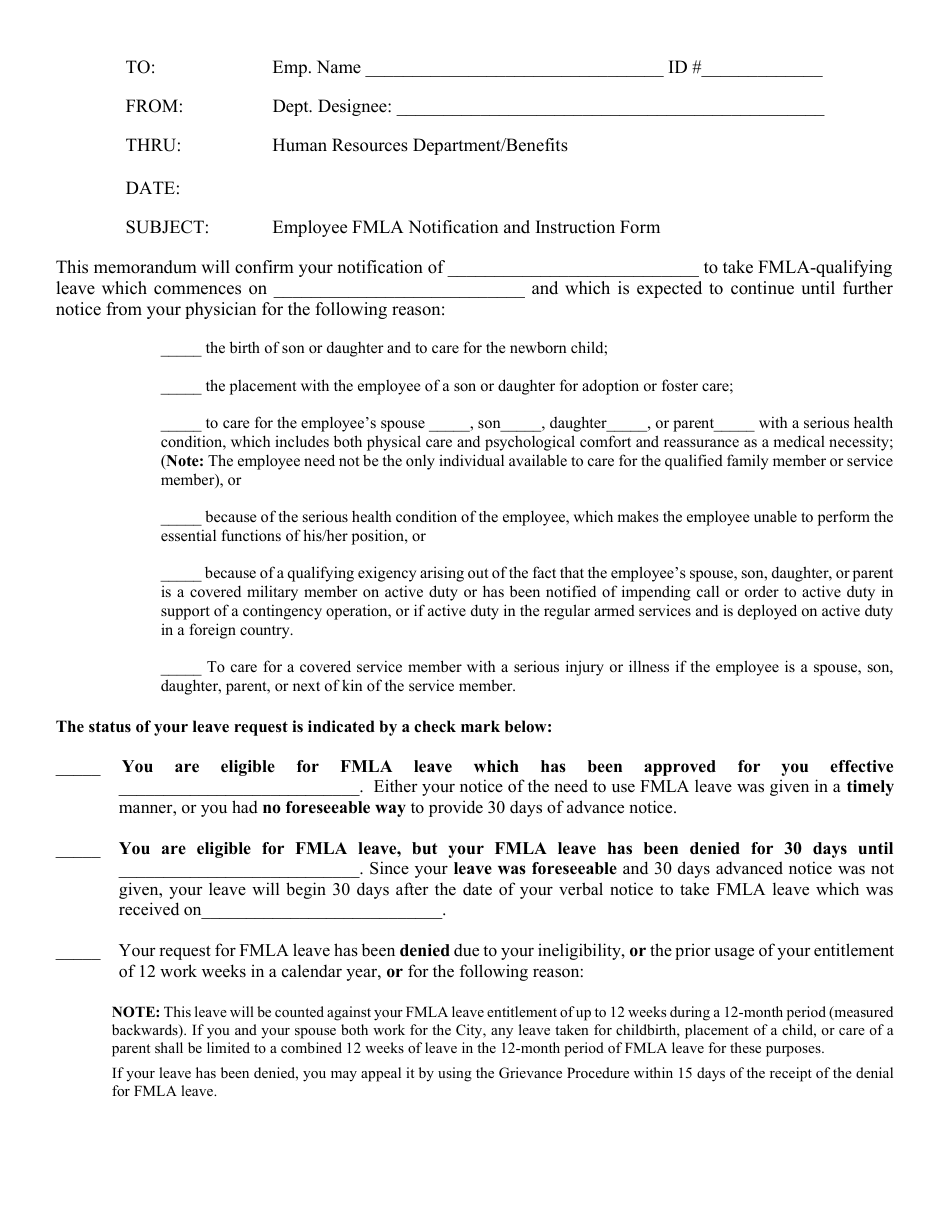 Employee Fmla Notification and Instruction Form - City of Corpus Christi, Texas, Page 1