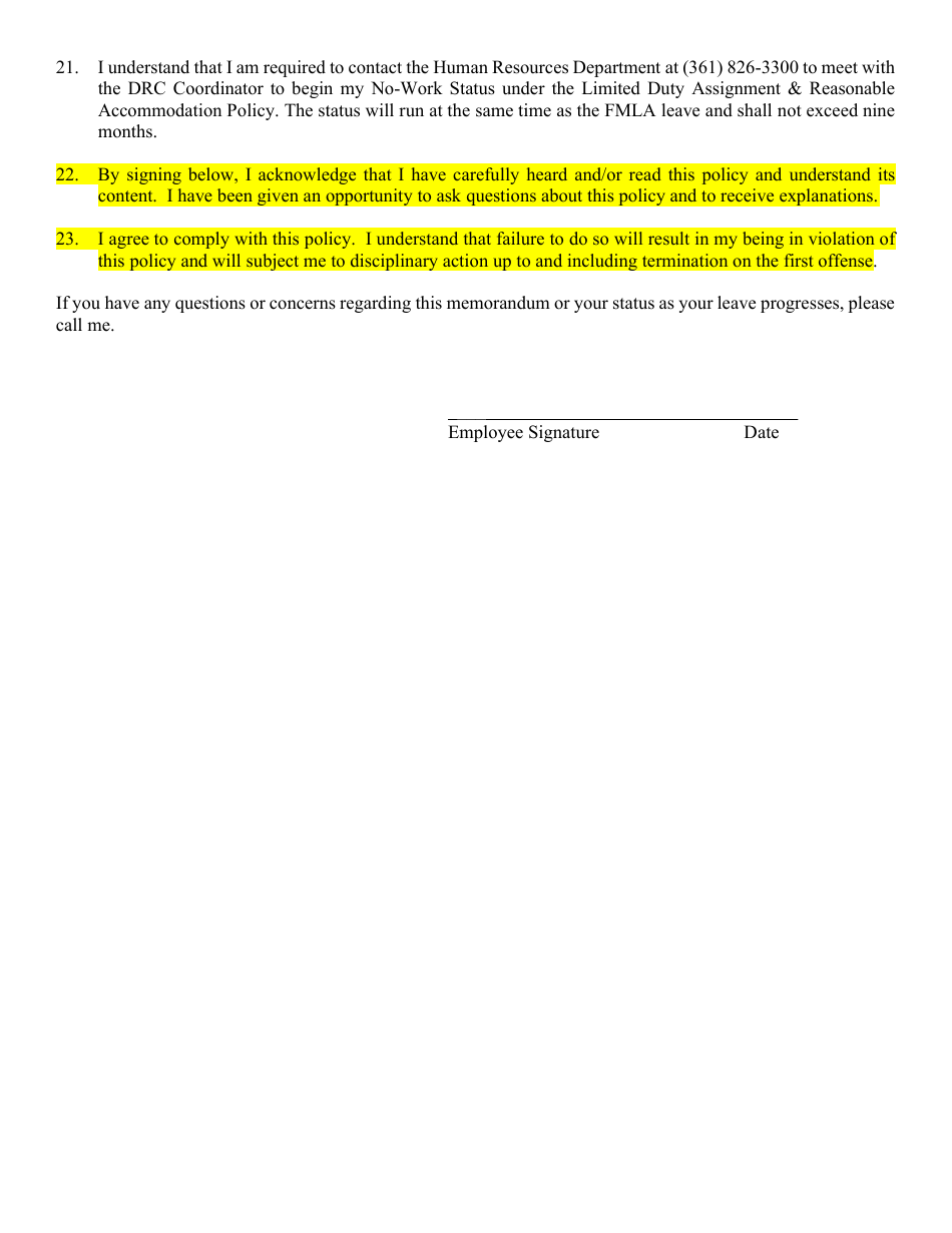 City of corpus christi texas employee fmla notification and