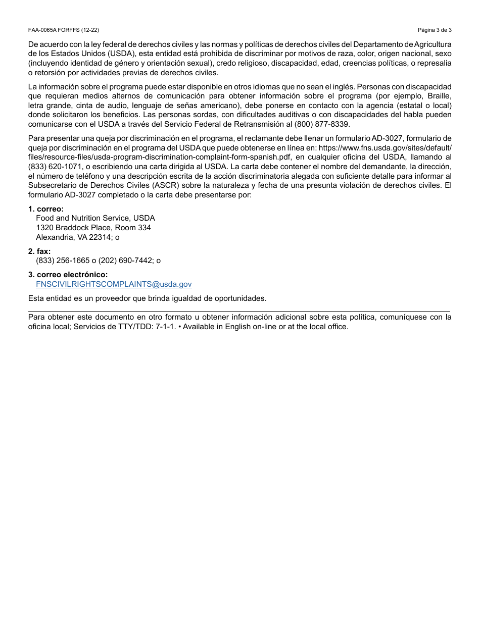 Formulario FAA-0065A-S Verificacion De Situacion De Residencia / Direccion Residencial - Arizona (Spanish), Page 3