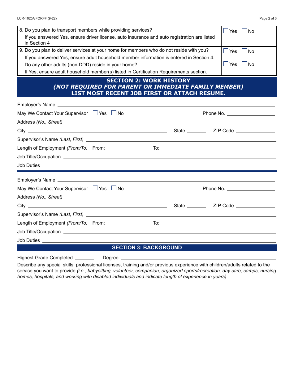 Form LCR-1025A Download Fillable PDF or Fill Online Application for ...