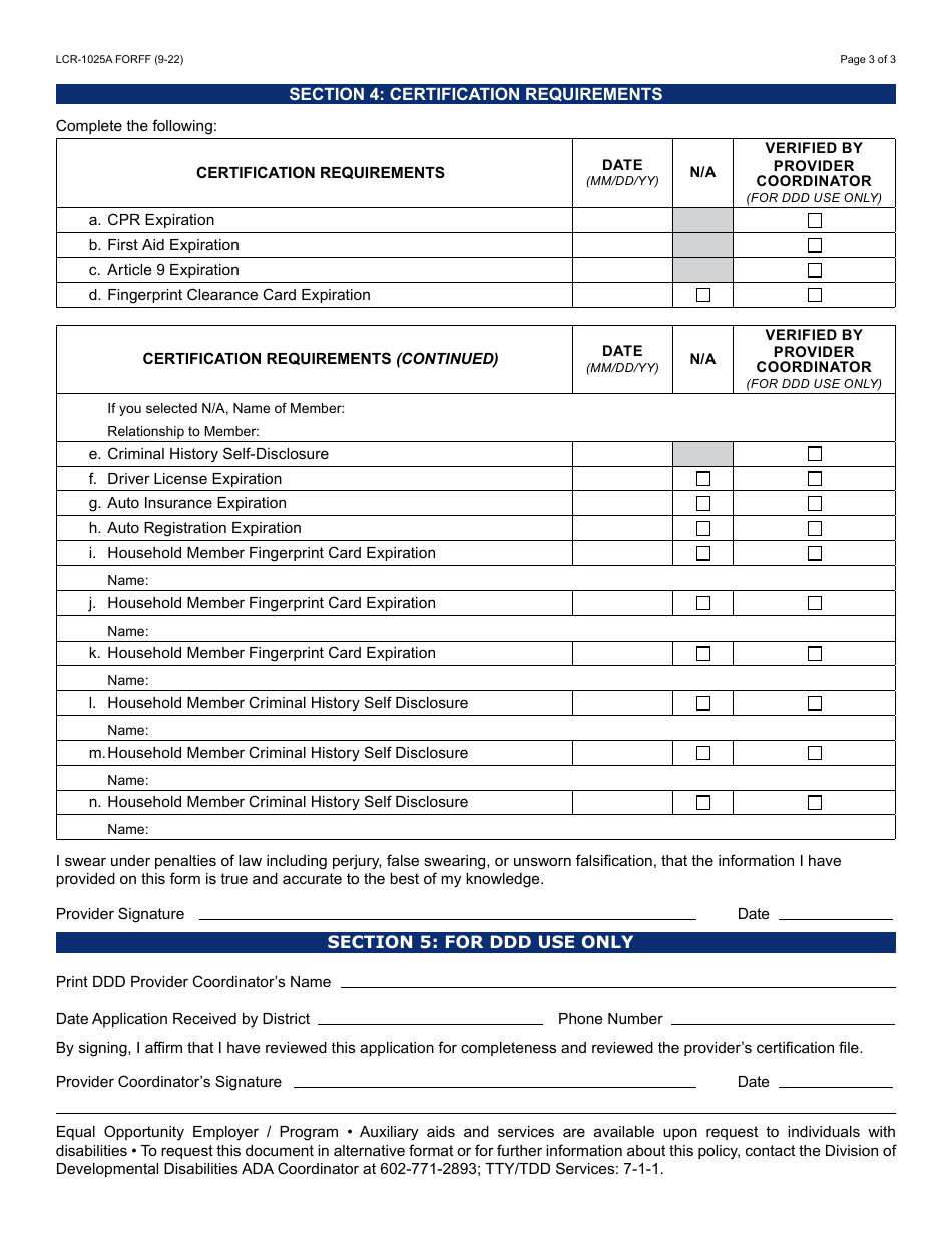 Form LCR-1025A Application for Initial Hcbs Certification for Independent Providers - Arizona, Page 3