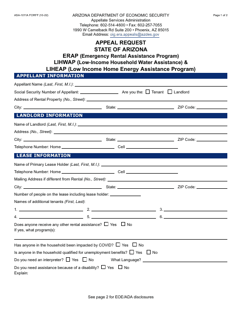 Form ASA-1011A  Printable Pdf