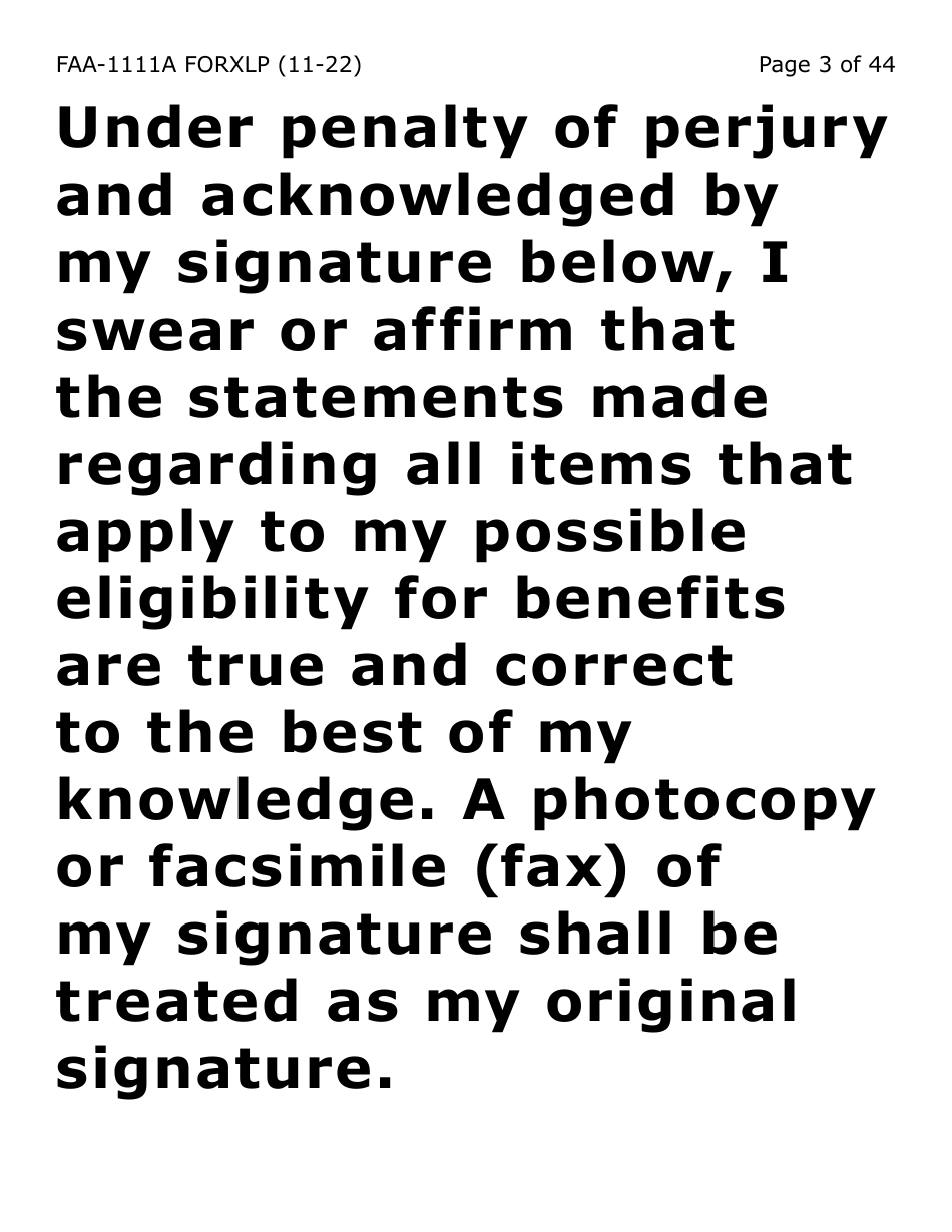 Form FAA-1111A-XLP Participant Statement Verification Worksheet (Extra Large Print) - Arizona, Page 3